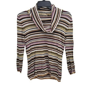 Caslon Women's Retro 70s Stripe Drape Tunnel Neck 3/4 Textured Rayon‎ Knit Top M